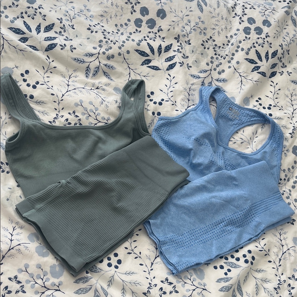 Amazon Women's Ribbed Tank Top Duo - Olive and Sky Blue